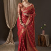 Women's Georgette Red Woven Design Designer Saree With Blouse Piece