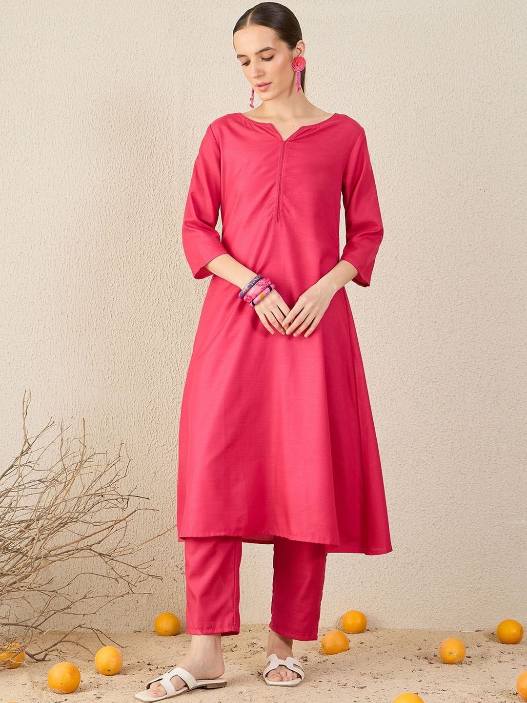 Women Solid A-Line Kurta with Trousers & Dupatta