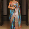 Women's Tissue Teal blue Woven Design Designer Saree With Blouse Piece
