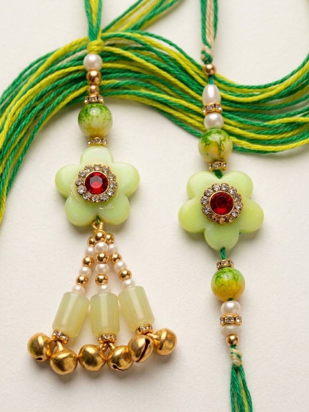 Anouk Set Of 2 Flower Shape Artificial Stones & Beads Bhaiya Bhabhi Rakhi With Roli Chawal