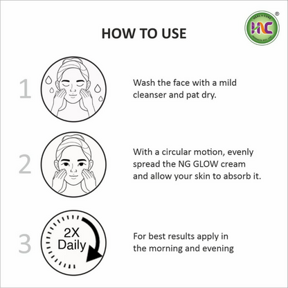 Heal N Cure NG Glow Cream face cream in a jar with a white and gold label, designed for skin brightening and hydration.