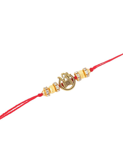 Anouk Set Of 2 Stones Studded Swastik Design Thread Rakhis & Roli Chawal Chandan