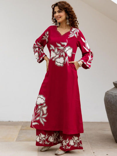 Indyancart SN Women's Floral Embroidered Anarkali Kurta with Palazzo