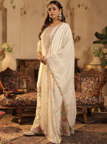 Women Ethnic Motifs Embroidered Kurta with Palazzos & Dupatta