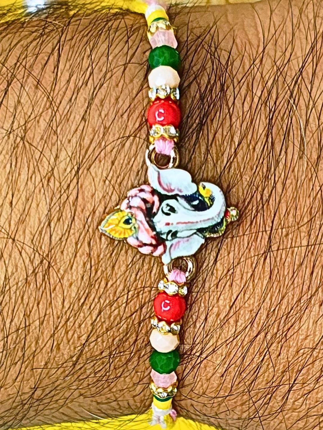 Anouk Set Of 6 Beaded Cotton Thread with AD Stones & Meenakari Designer Rakhi for Brother