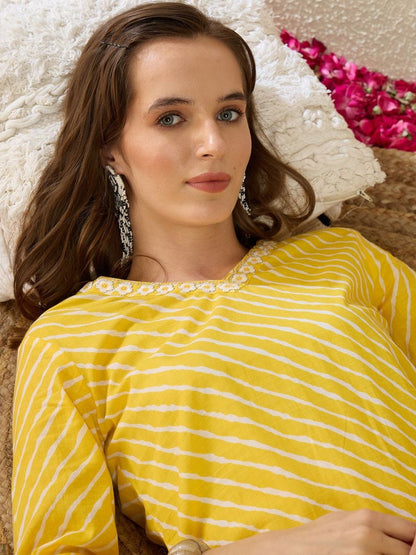 Striped Pure Cotton Straight Kurta With Palazzos