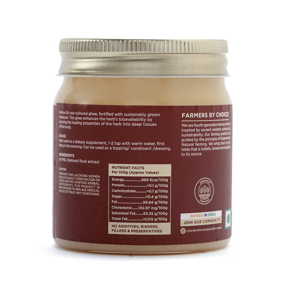 Two Brothers Organic Farms Shatavari Ghee | Cultured Cow Desi Ghee | Curd-Churned Bilona Ghee | Pure, Natural, And Healthy