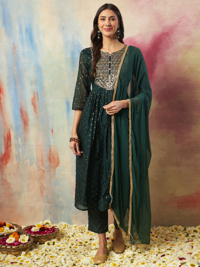 Indyancart VV Dakshini Women Flared Kurta and Trousers Pant Set Cotton Silk Blend