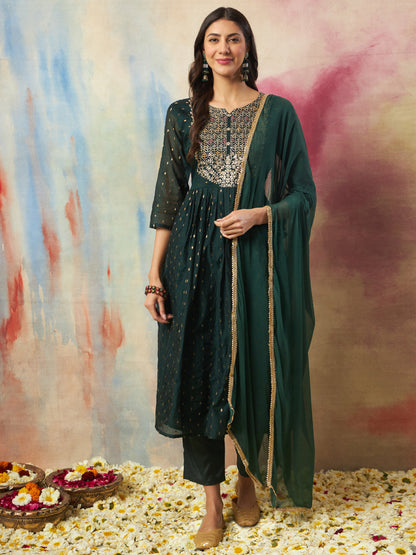 Dhiyona VV Dakshini Women Flared Kurta and Trousers Pant Set Cotton Silk Blend