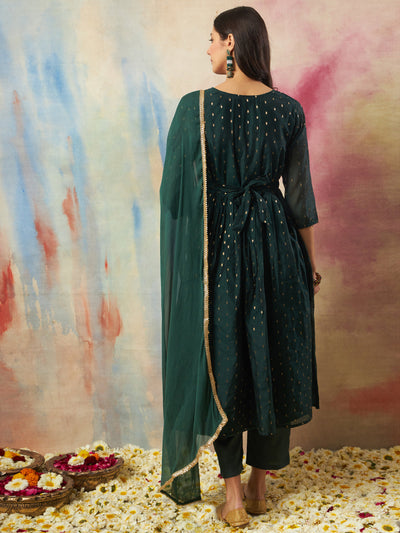 Indyancart VV Dakshini Women Flared Kurta and Trousers Pant Set Cotton Silk Blend