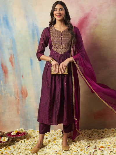Indyancart VV Rajsi Women Flared Kurta and Trousers Pant Set Cotton Silk Blend