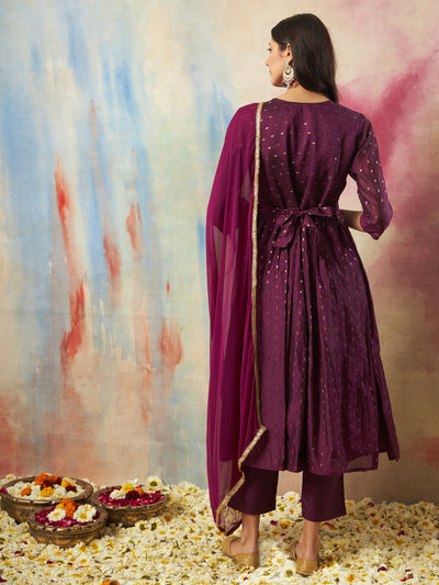 Indyancart VV Rajsi Women Flared Kurta and Trousers Pant Set Cotton Silk Blend