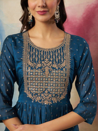 Dhiyona VV Nritya Women Flared Kurta and Trousers Pant Set Cotton Silk Blend