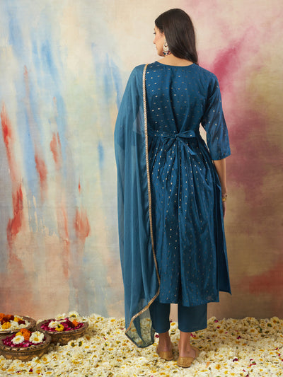 Indyancart VV Nritya Women Flared Kurta and Trousers Pant Set Cotton Silk Blend
