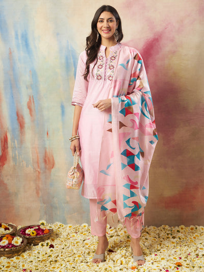 Indyancart VV Anokhi Women Kurta and Trouser Duppata Set chanderi modal Butti