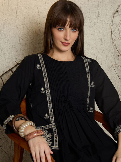Dhiyona IE Women Ethnic Motifs Embroidered Pure Cotton A-Line Kurta with Pyjama