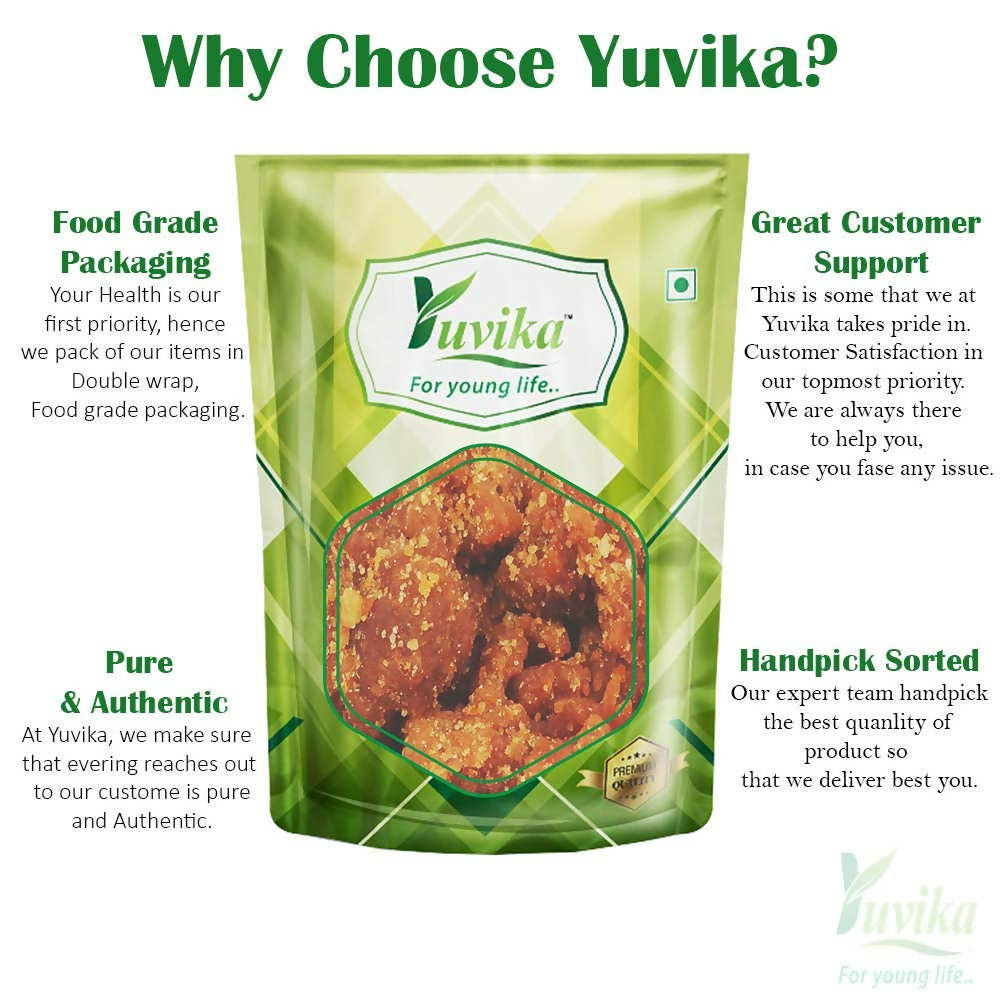 Yuvika Hing Hadda Ferula Asafoetida, pure Ayurvedic medicinal gum, shown in a small container with a spoon for use.