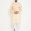 Men's Cream Cotton Blend Straight Kurta Pyjama Set
