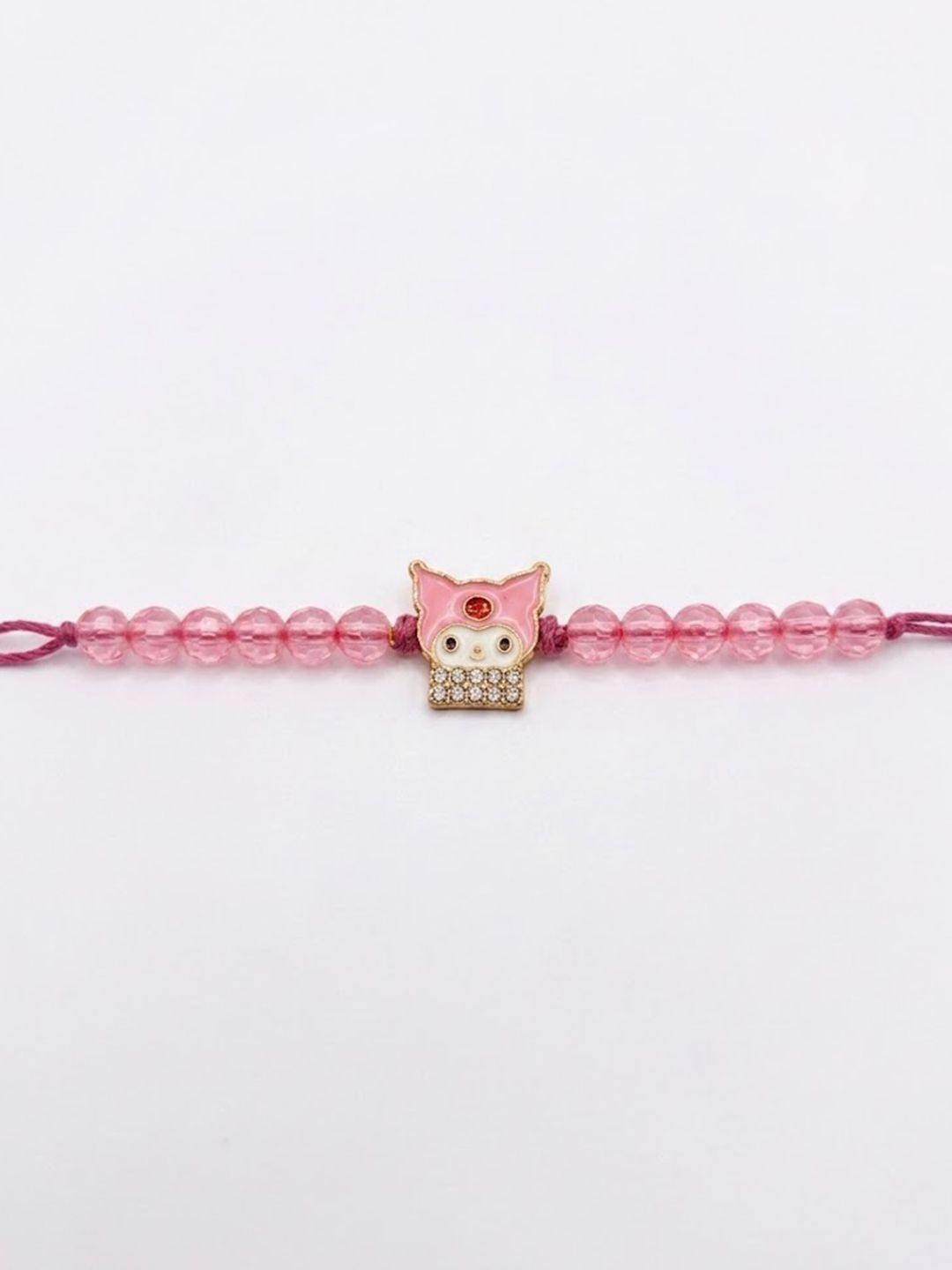 Anouk Pink Transparent Beaded Cartoon Character Kids Rakhi With Roli Chawal Chandan Mishri