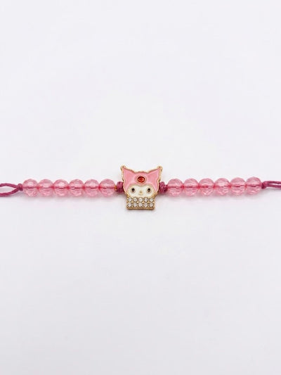 Indyancart Pink Transparent Beaded Cartoon Character Kids Rakhi With Roli Chawal Chandan Mishri