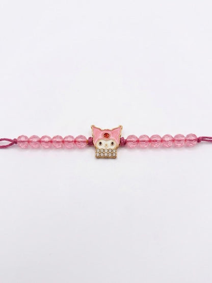 Anouk Pink Transparent Beaded Cartoon Character Kids Rakhi With Roli Chawal Chandan Mishri