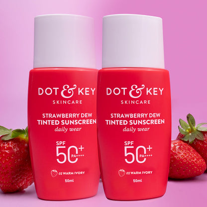Dot & Key Strawberry Dew Tinted Sunscreen SPF 50+, Warm Ivory- Pack of 2