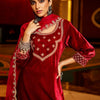 Indyancart IE Floral Yoke Design Sequinned Velvet Straight Kurta With Trousers & Dupatta