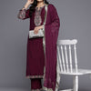 Dhiyona VA Women'sPurple Floral Embroidered Regular Sequinned Kurta With Trouser With Dupatta
