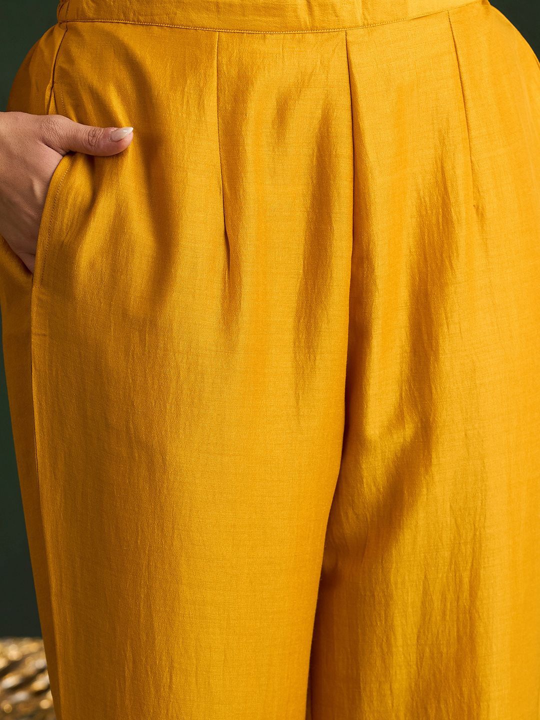 Indyancart IE Mustard Yellow Floral Embroidered V-Neck Straight Kurta with Trousers & Dupatta