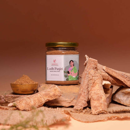 Ready-to-cook Nuskha Lodh Panjiri in a bowl, showcasing the traditional herbal mixture from the Nuskha brand.