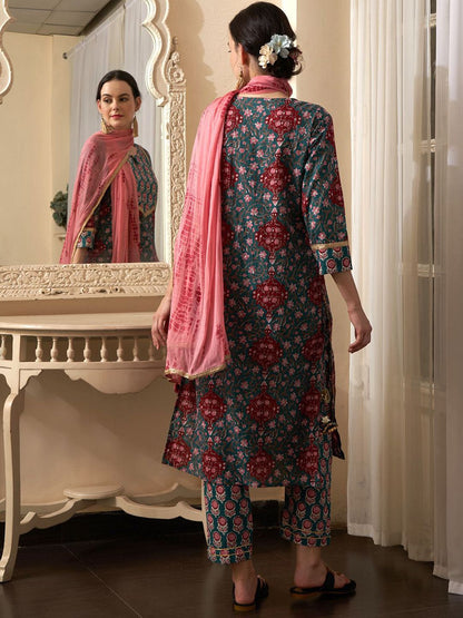 Indyancart SN Women's Printed Pure Cotton Kurta Sets