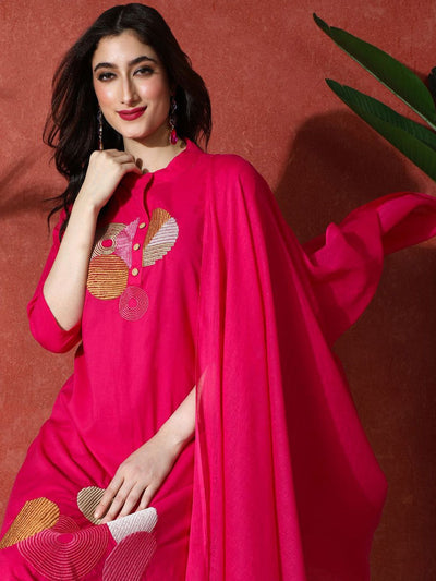 Indyancart SN Women's Embroidered Pure Cotton A-Line Kurta & Trouser With Dupatta