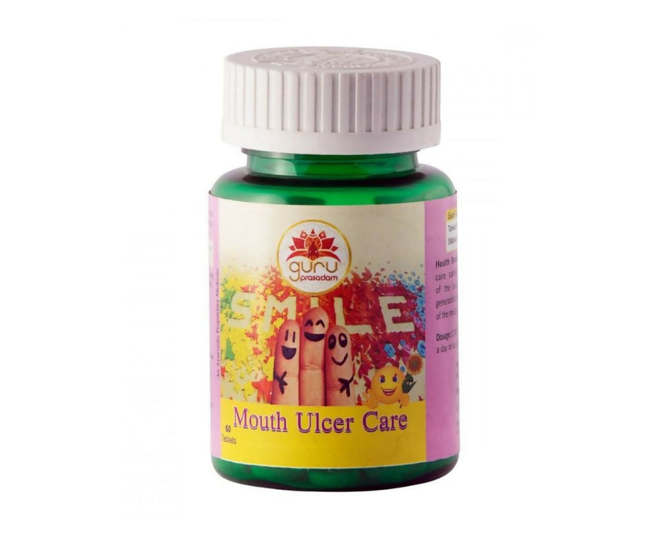Guru Prasadam Ayurvedic Mouth Ulcer Care Tablets in blister pack, natural remedy for soothing mouth ulcers