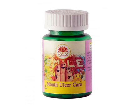Guru Prasadam Ayurvedic Mouth Ulcer Care Tablets in blister pack, natural remedy for soothing mouth ulcers