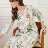 Indyancart IE Women Floral Printed Linen Kurta with Trousers