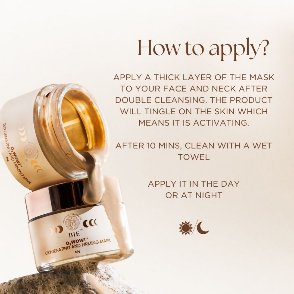 BiE O2wow oxygenating and firming face mask with oxygen bubbles for brightening and revitalizing skin.