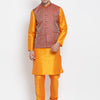 Men's Orange Silk Blend Straight Jacket  Kurta and Pyjama Set