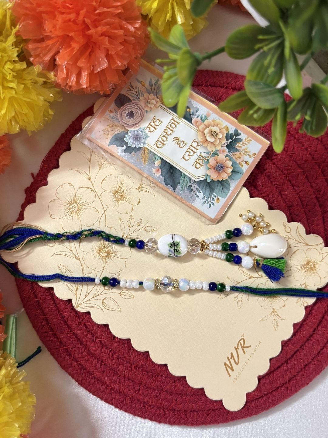 Anouk Set Of 2 Traditional Bhaiya Bhabhi Rakhi With Roli Chawal Chandan Mishri