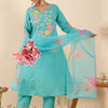 Dhiyona IE Floral Embroidered Panelled Thread Work A-Line Kurta With Trousers & Dupatta