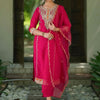 Indyancart IE Women Ethnic Motifs Embroidered Regular Thread Work Kurta with Trousers & With Dupatta
