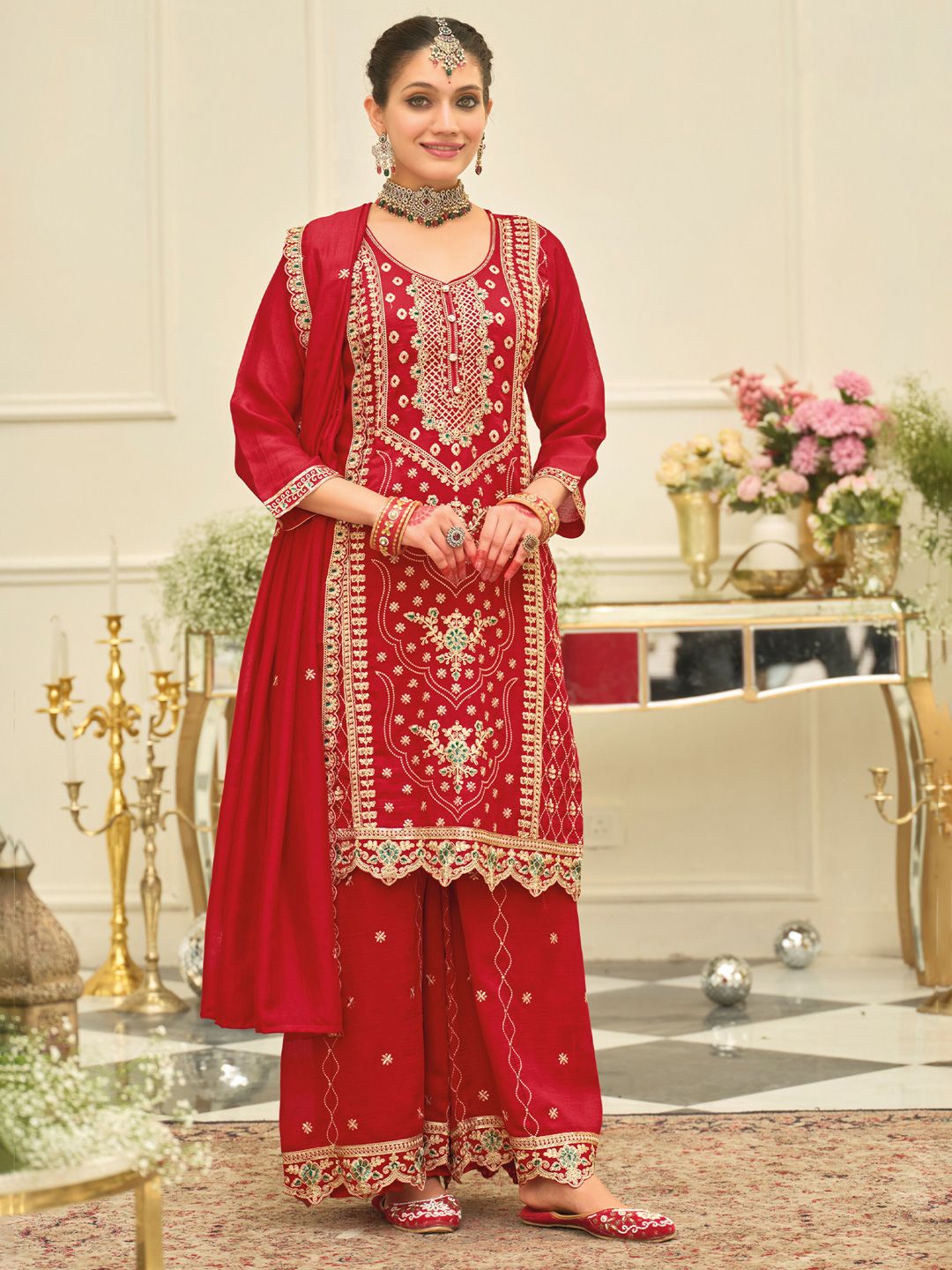 Women Ethnic Motifs Embroidered Kurta with Palazzo & Dupatta