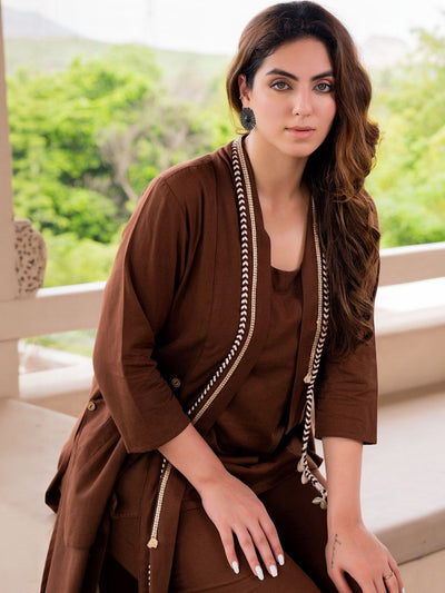 Dhiyona IE Women Pure Cotton Straight Kurta & Palazzos With Jacket