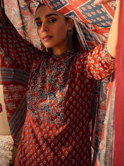 Women Ethnic Motifs Printed Cotton Kurta with Trousers & Dupatta