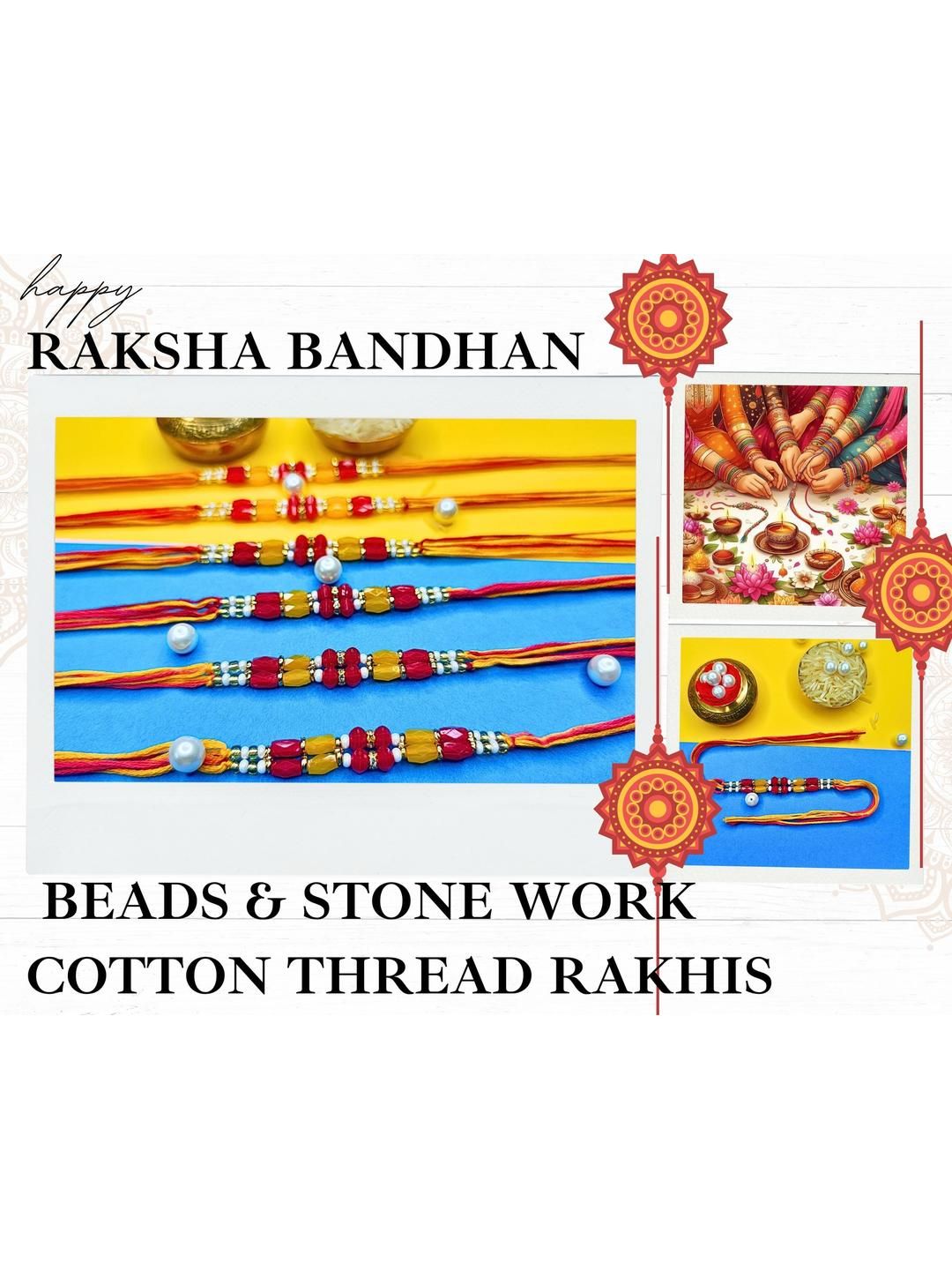 Anouk Set Of 6 Beaded Cotton Thread with AD Stones & Meenakari Designer Rakhi for Brother