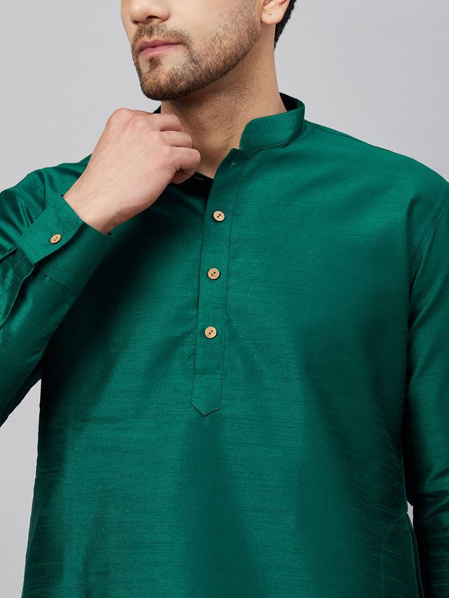 Men's Green Cotton Blend Pathani Kurta Pyjama Set