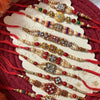 Dhiyona Set Of 10 Artificial Stones & Beads Thread Rakhi With Roli Chawal Chandan Mishri