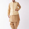 Men's Rose Gold Silk Blend Straight Jacket  Kurta and Dhoti Set