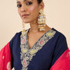 Dhiyona IE Women Ethnic Motifs Embroidered Regular Thread Work Kurta with Trousers & With Dupatta