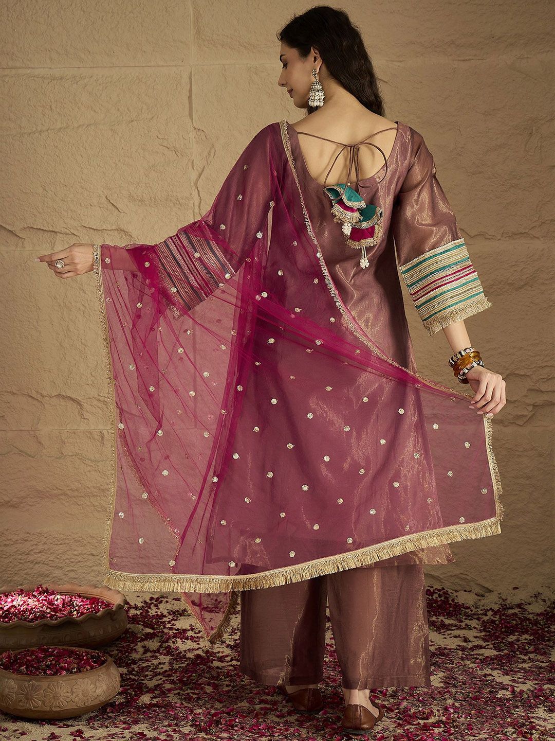Indyancart VA Women Ethnic Motifs Yoke Design Kurta with Palazzo & Dupatta