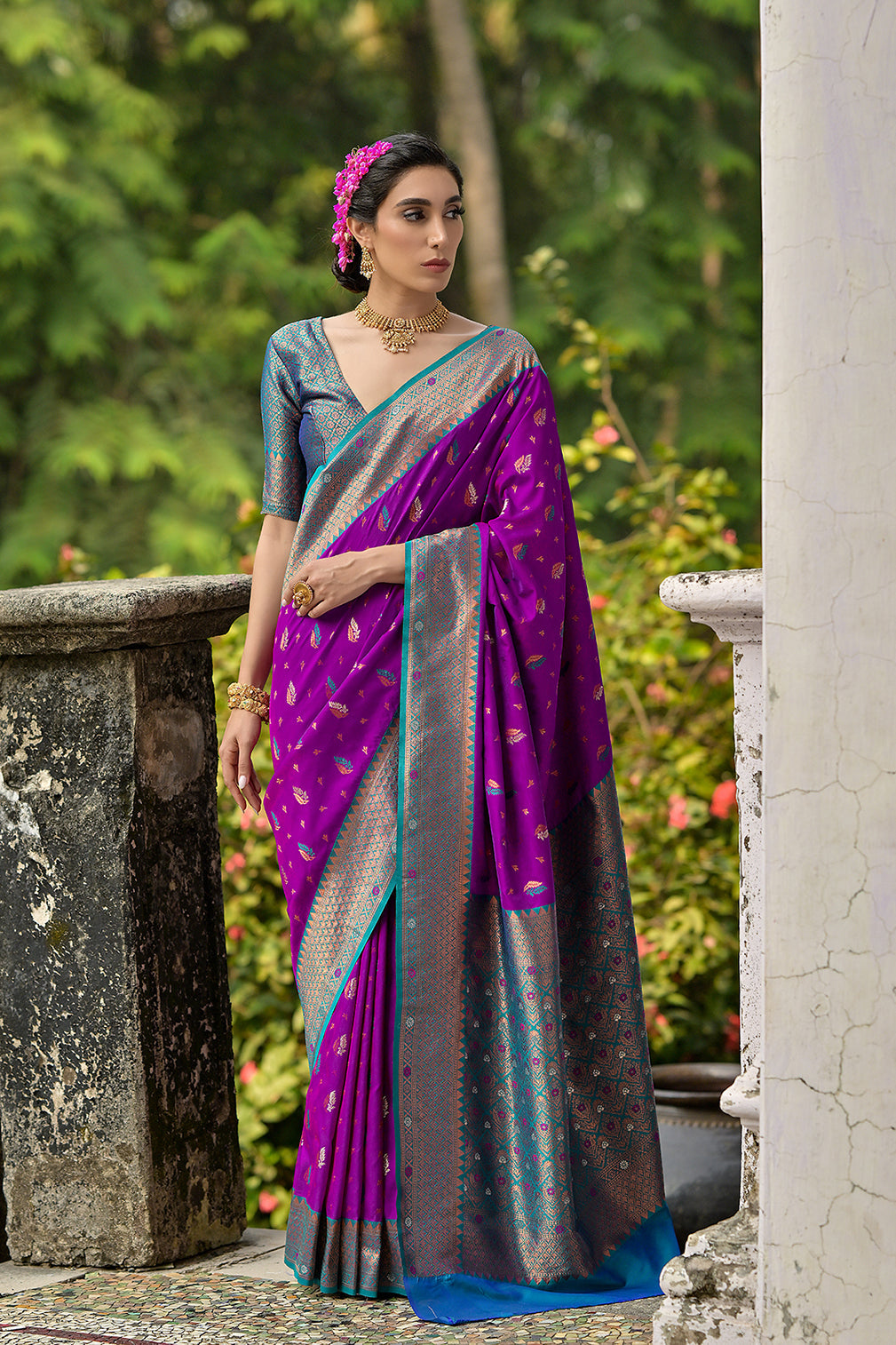 Wine Blue Banarasi Silk Saree